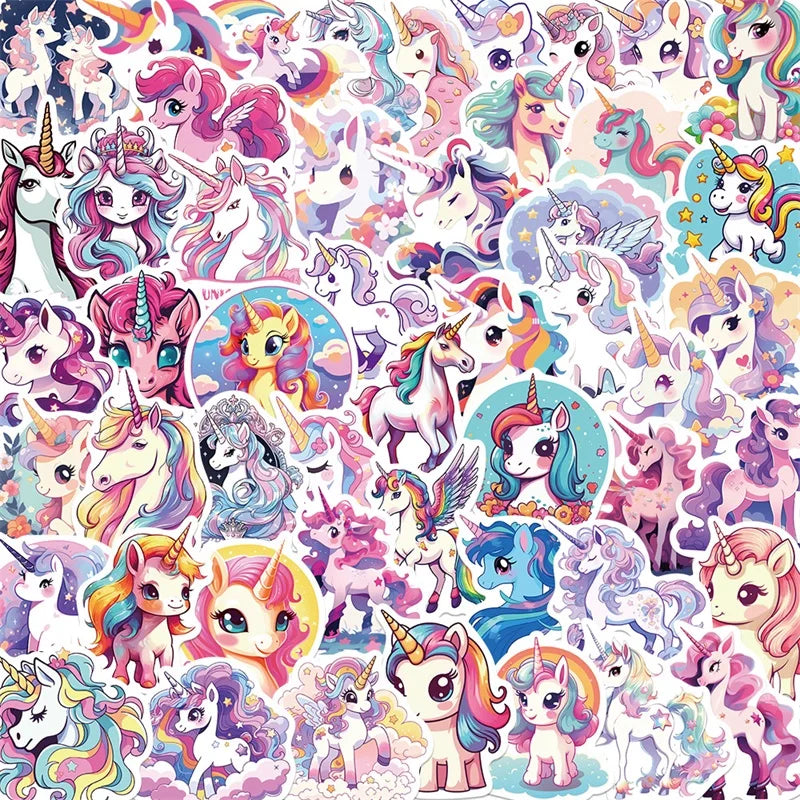 Stickers PVC Licorne – Set 10, 30 ou 50 Pièces, Imperméables, Scrapbooking & Déco, 2 Designs