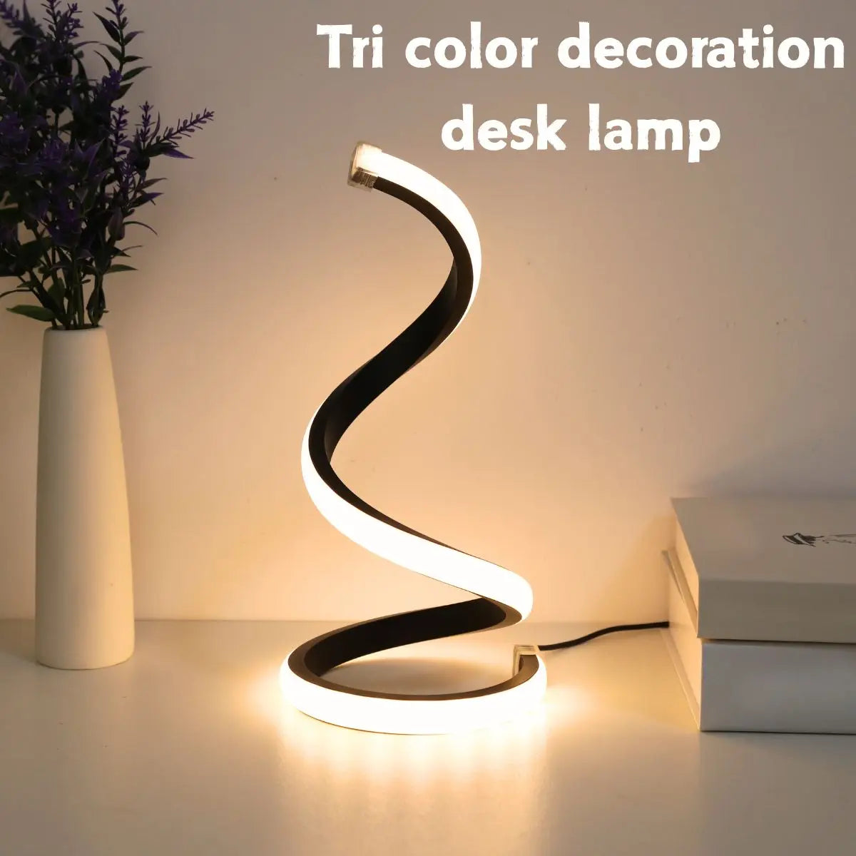 Lampe de Bureau Spirale LED Design – 3 Couleurs, USB, Décoration Moderne