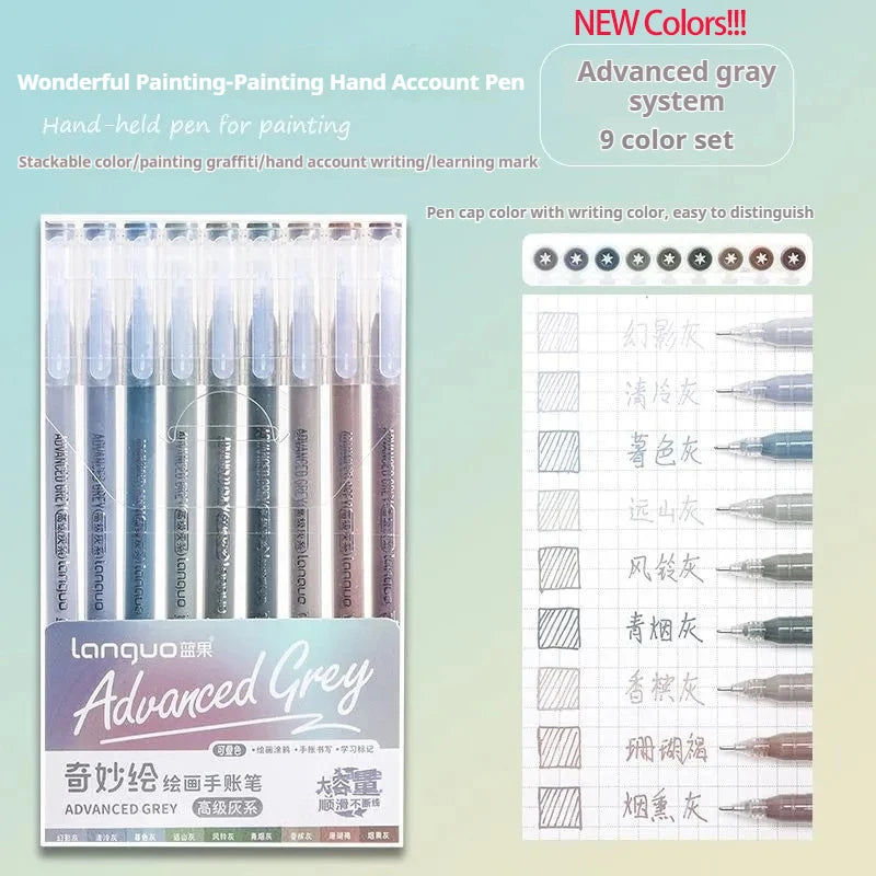 Stylos Gel Languo – Grande Capacité, 0,6 mm, Lot de 6 ou 9, Kawaii Art & Doodle, Papeterie Étudiant