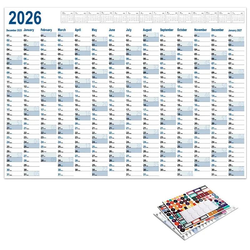 Calendrier Mural 2026 – Planificateur Annuel 365 Jours – Format Affiche – 8 Coloris