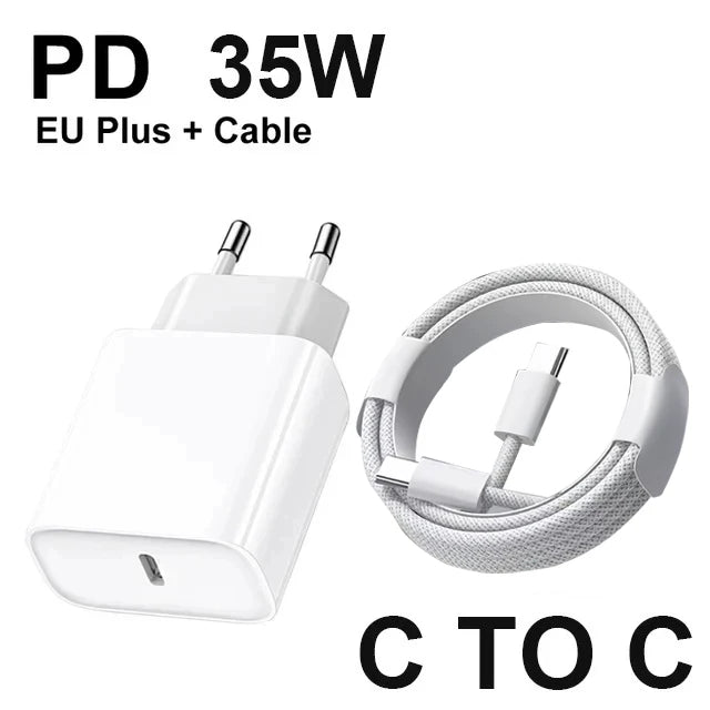 Chargeur Rapide Original PD 35W pour iPhone – USB-C, Compatible iPhone 17/16/15/14/13/12/11, Câble Tressé 1M