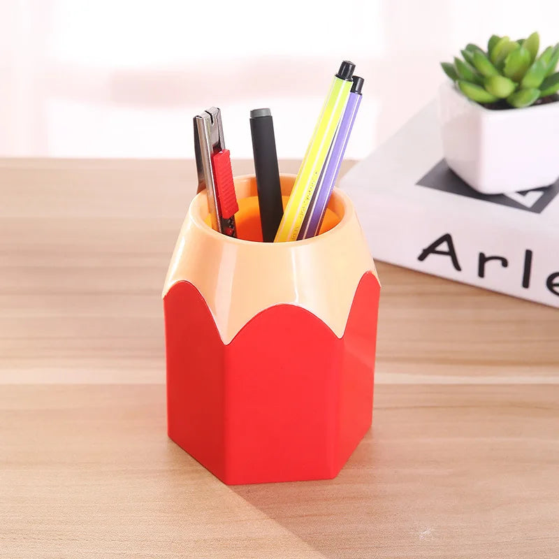 Porte-Stylos en Bois – Forme Tête de Crayon – Organiseur Bureau Style Coréen