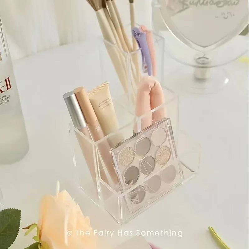 Porte-Stylo Acrylique Transparent 3 Compartiments – Organiseur Bureau Style Coréen