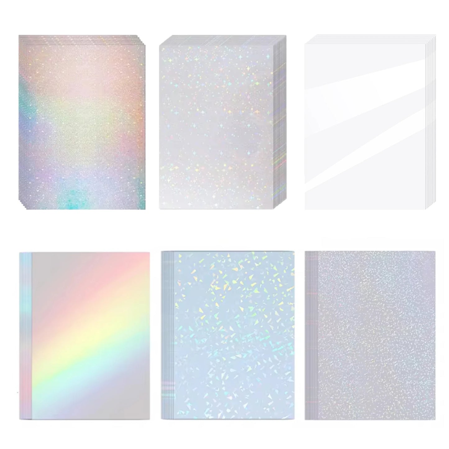 Papier Autocollant Holographique A4 – Lot de 20 Feuilles – Film Vinyle Auto-Adhésif – 6 Motifs