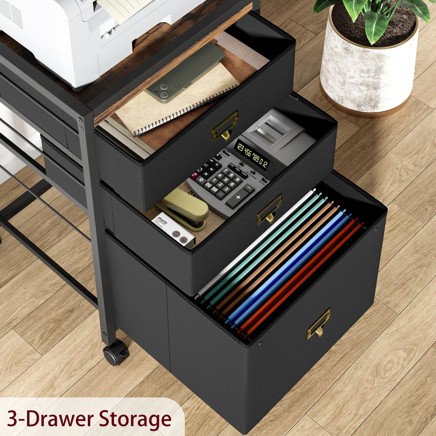 Caisson Mobile à Tiroirs en Tissu – Format A4/Lettre, Roulettes avec Frein, Rangement Bureau