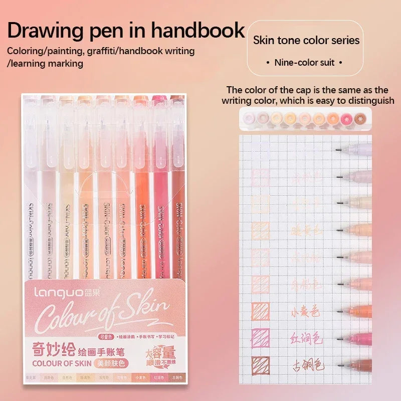 Stylos Gel Languo – Grande Capacité, 0,6 mm, Lot de 6 ou 9, Kawaii Art & Doodle, Papeterie Étudiant