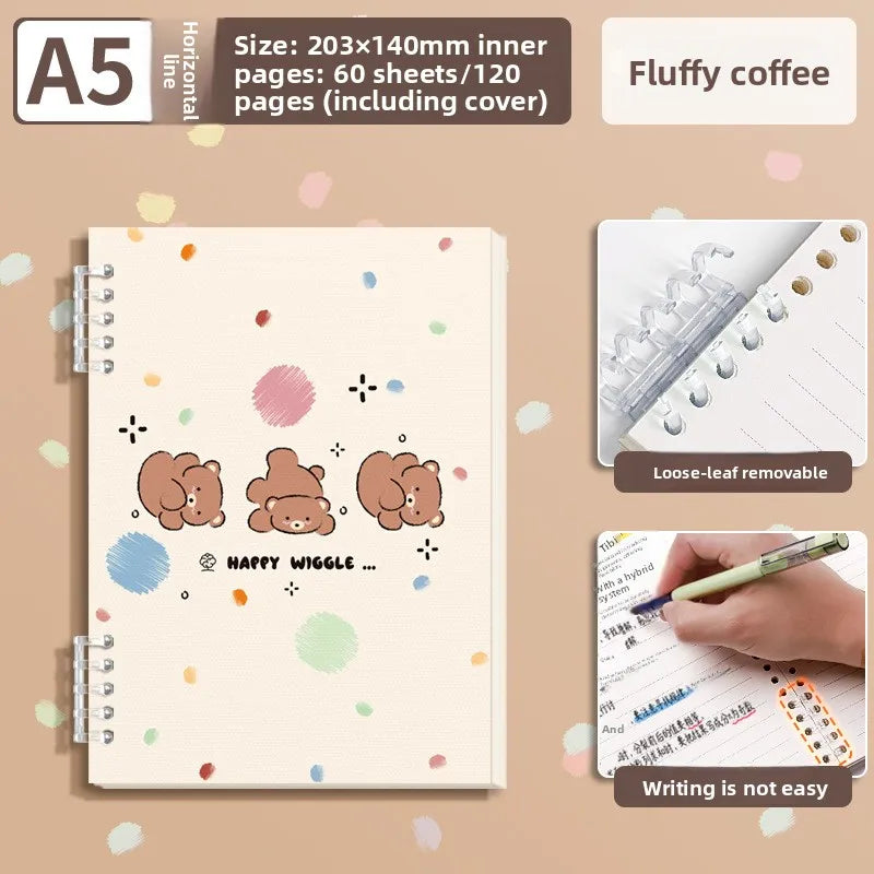 Cahier à Feuilles Mobiles Cartoon – Super Épais, Couverture Imperméable, Style INS, Format A5