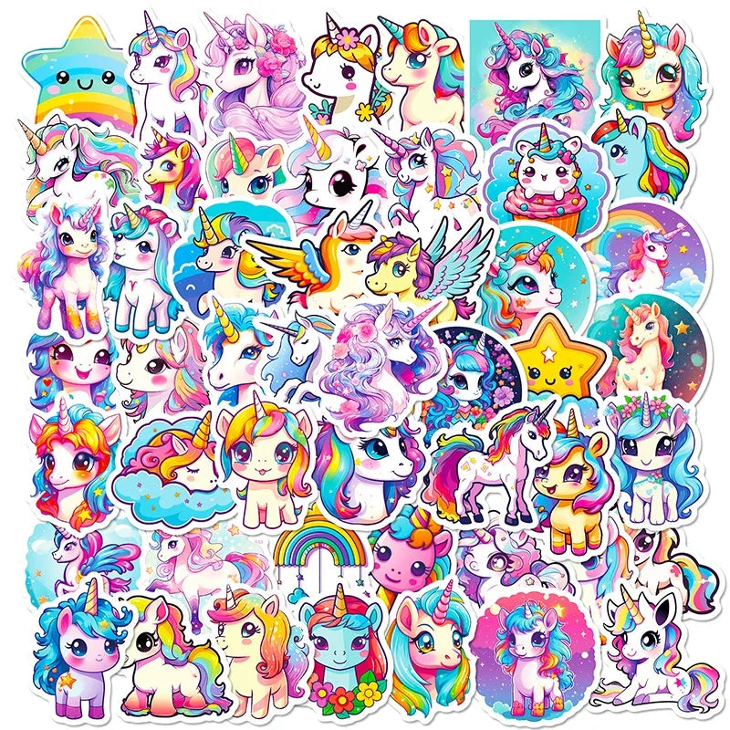 Stickers PVC Licorne – Set 10, 30 ou 50 Pièces, Imperméables, Scrapbooking & Déco, 2 Designs