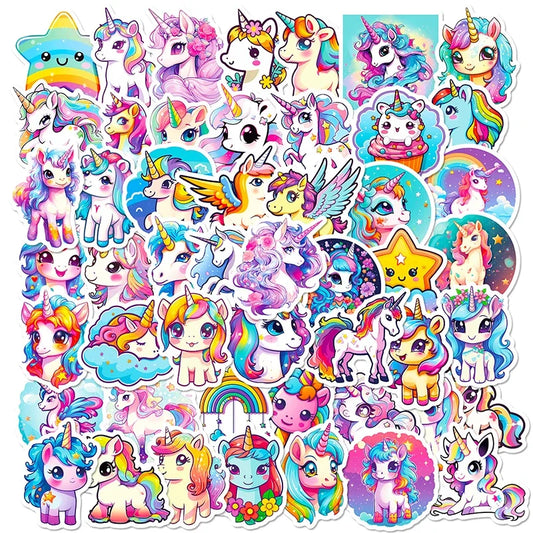 Stickers PVC Licorne – Set 10, 30 ou 50 Pièces, Imperméables, Scrapbooking & Déco, 2 Designs