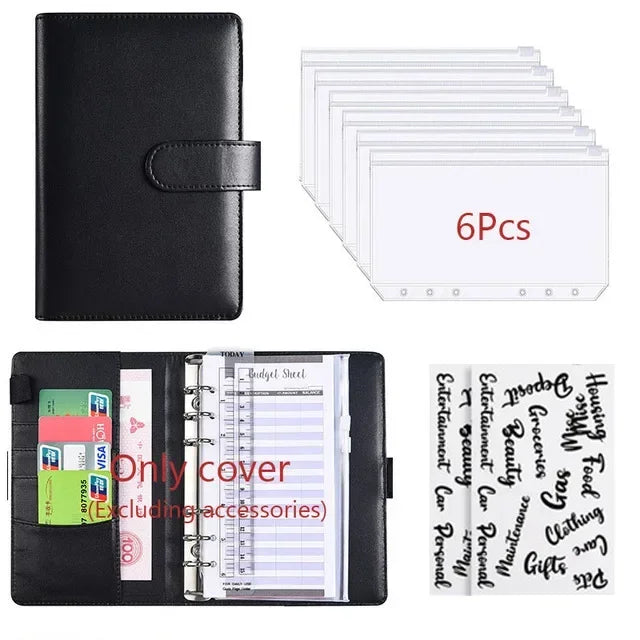 Classeur Budget A6 en Cuir PU – Organiseur Enveloppes – Pochettes & Anneaux – 10 Coloris