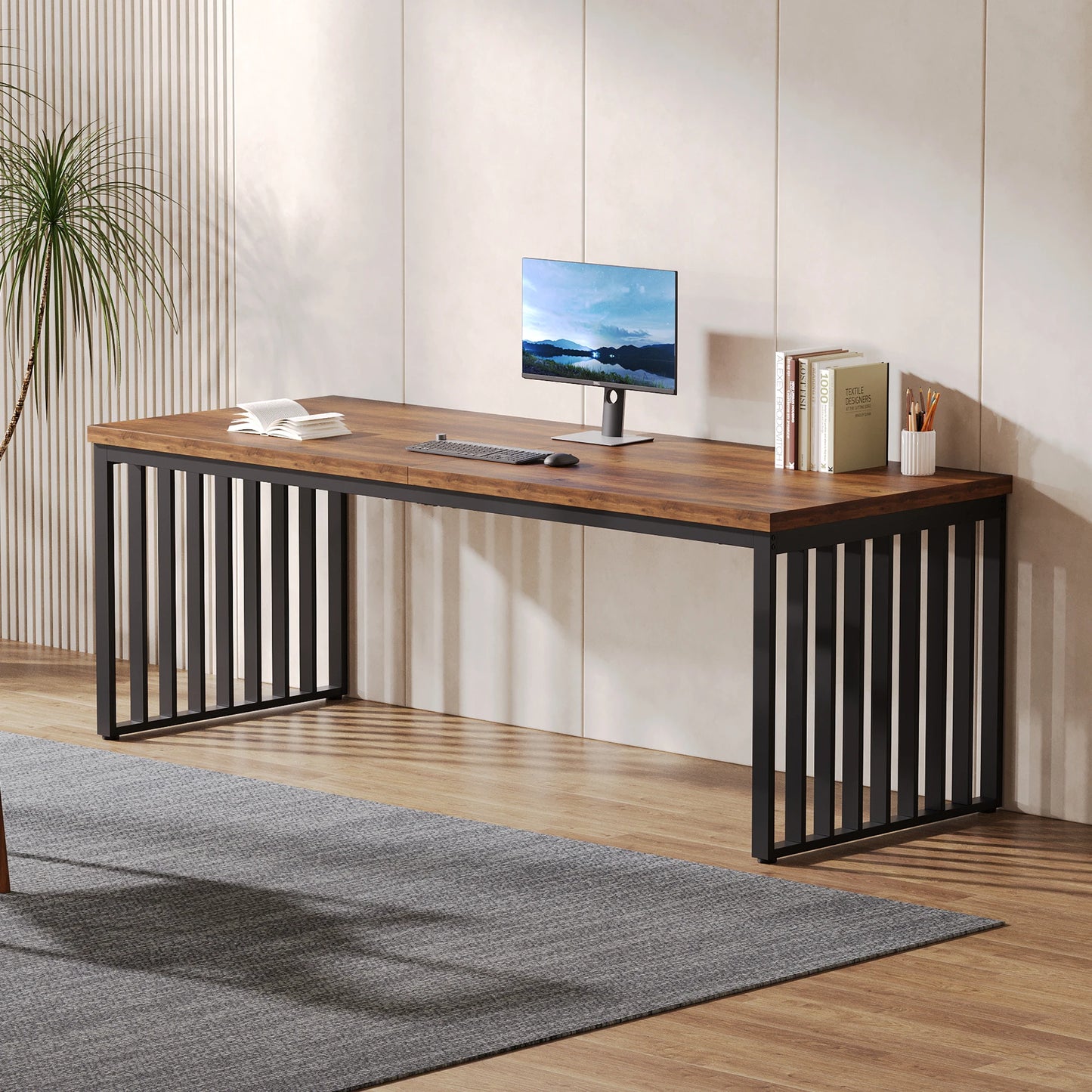 Bureau Tribesigns 2 Personnes 180 cm – Cadre Métal Style Industriel