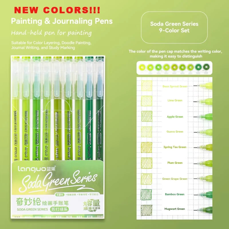 Stylos Gel Languo – Grande Capacité, 0,6 mm, Lot de 6 ou 9, Kawaii Art & Doodle, Papeterie Étudiant