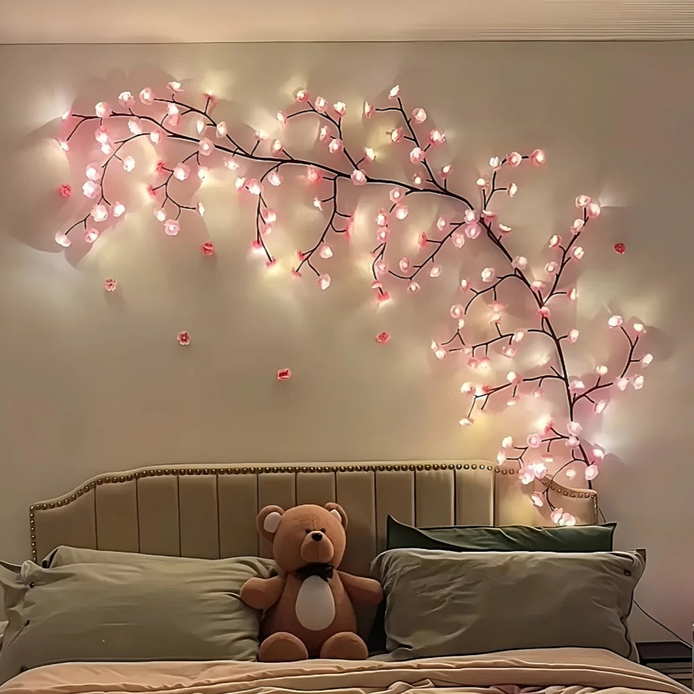 72/96/144LED Artificial Cherry Blossom Branch LED Lights, USB Powered Pink Flower Fairy Lights for Bedroom Aesthetic Decor