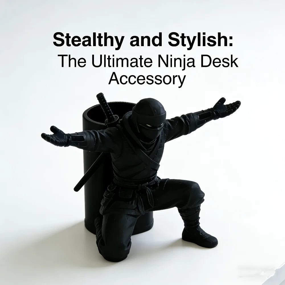 Porte-Stylo Samouraï Ninja – Organiseur Bureau Design 3D, Déco Japonaise, Noir 9 cm