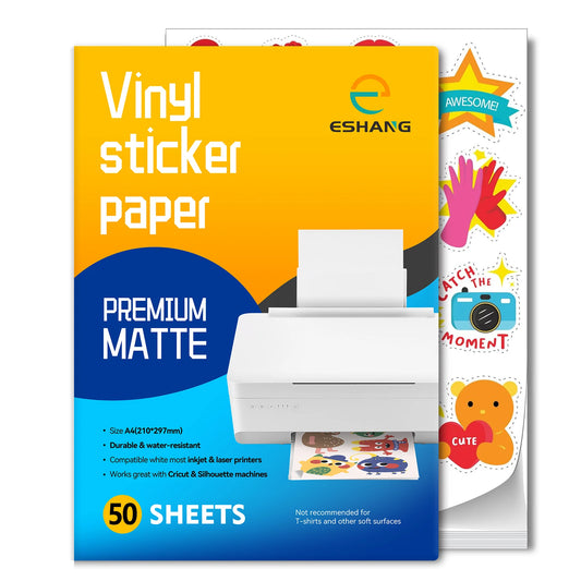 Papier Vinyle Autocollant Mat A4 – Imprimable Jet d’Encre, Résistant, 10 à 50 Feuilles