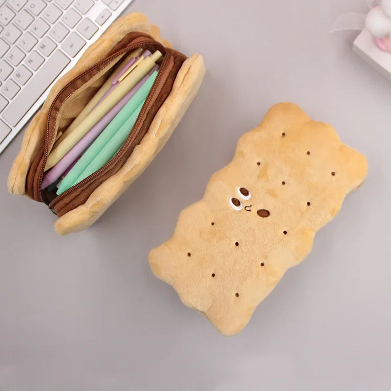 Trousse Biscuit en Peluche – Grande Capacité, 5 Designs Gourmands