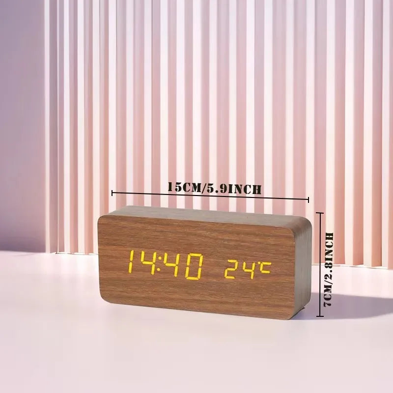 Réveil Numérique en Bois Niditon – Affichage LED, Température, 3 Alarmes, Déco Bureau