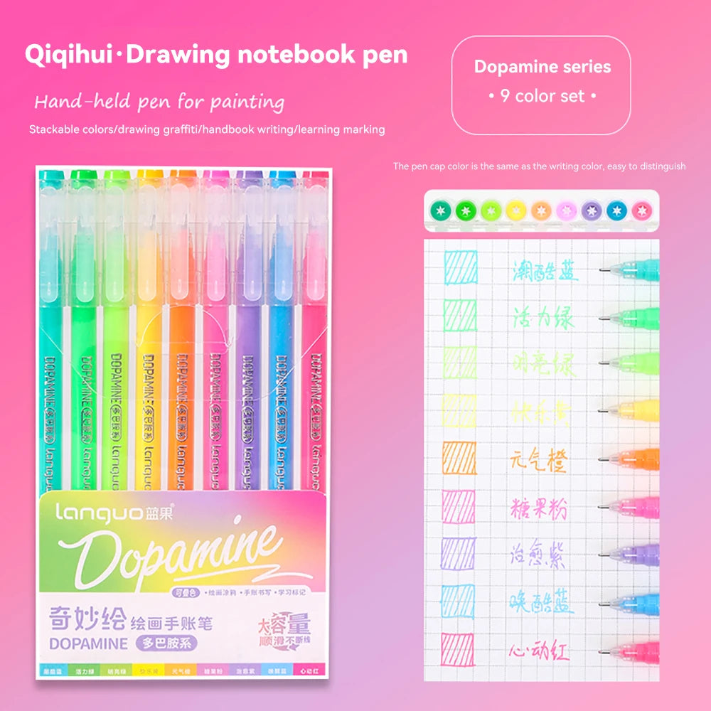 Stylos Gel Languo – Grande Capacité, 0,6 mm, Lot de 6 ou 9, Kawaii Art & Doodle, Papeterie Étudiant