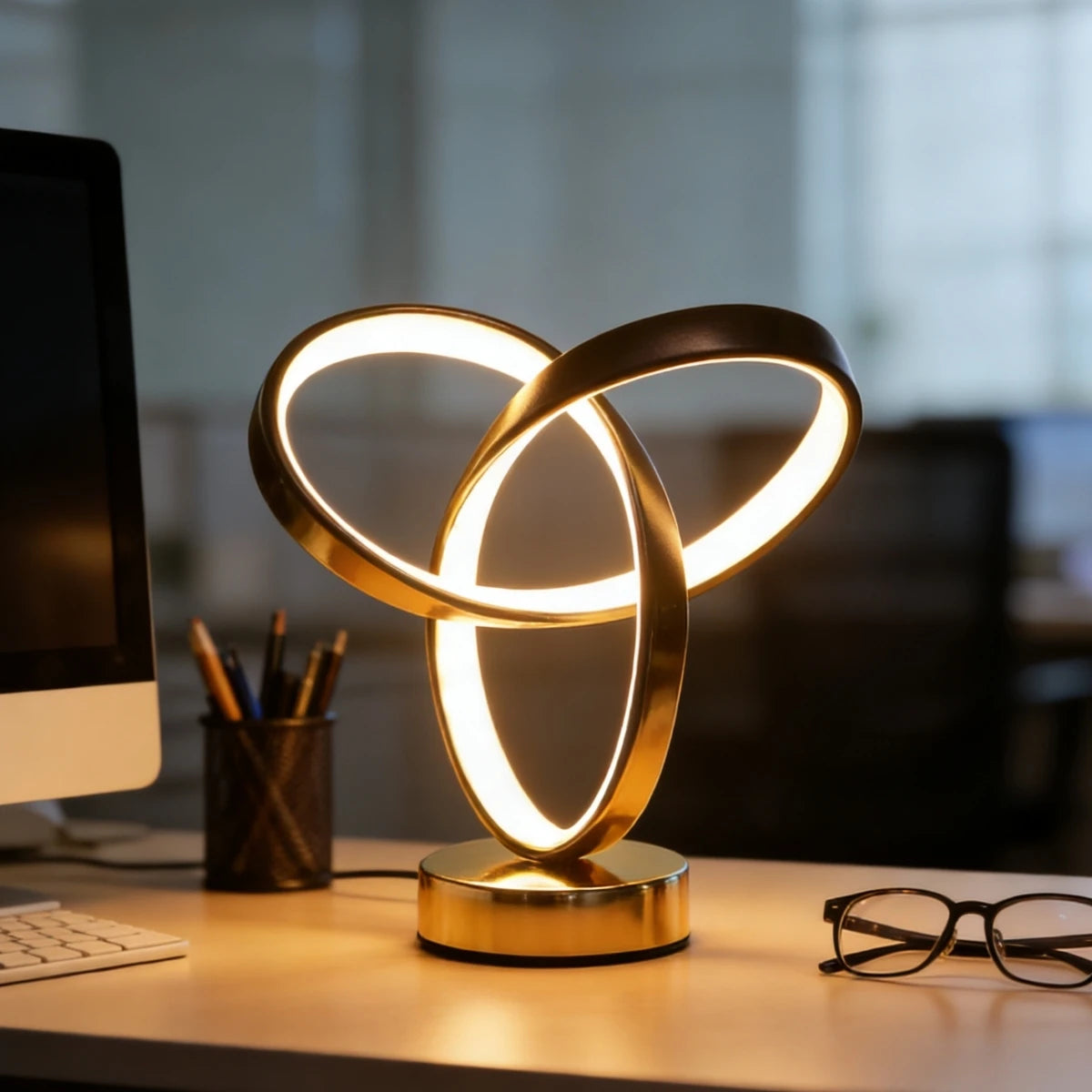 Lampe de Bureau Design Moderne USB – 3 Couleurs de Lumière, Art Créatif, Chambre & Bureau, Noir ou Or