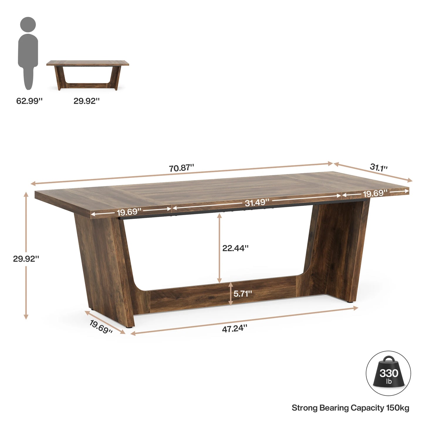 Bureau Tribesigns 180 cm – Grand Bureau Bois Style Industriel pour Bureau à Domicile