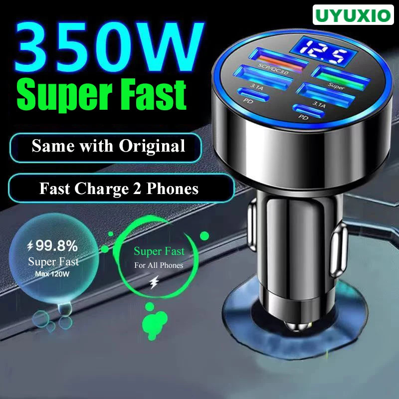 Chargeur Voiture USB-C 6-en-1 UYUXIO – Affichage Voltage, Charge Rapide, Compatible iPhone 16 & Samsung