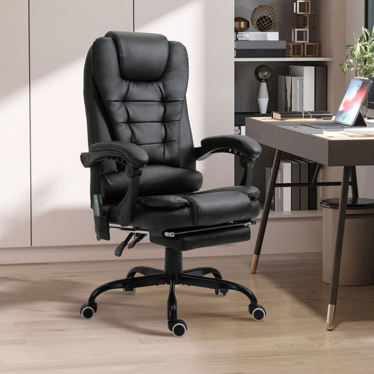Chaise de Bureau Massante Vinsetto – 7 Points de Massage, Repose-pieds Rétractable, Dossier 155°