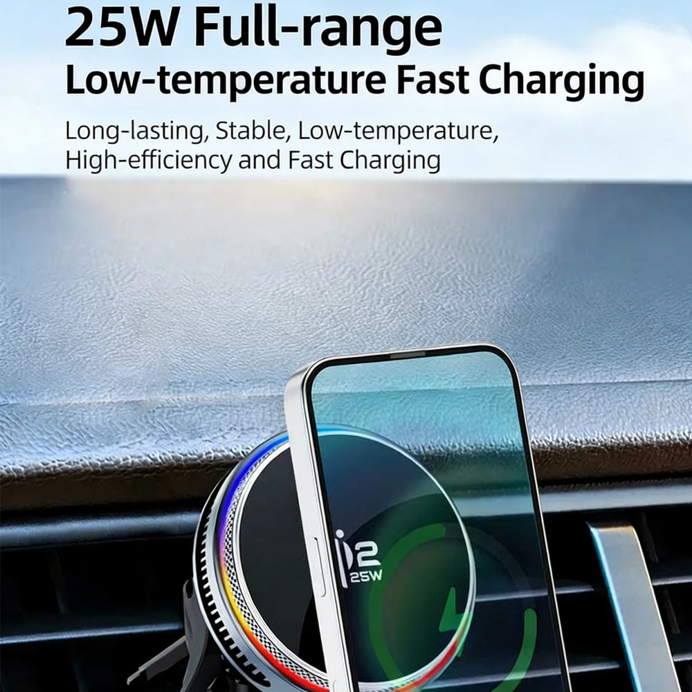 Chargeur Voiture Sans Fil Magnétique ACEFAST Qi2 25W – Refroidissement, RGB, Compatible iPhone 17