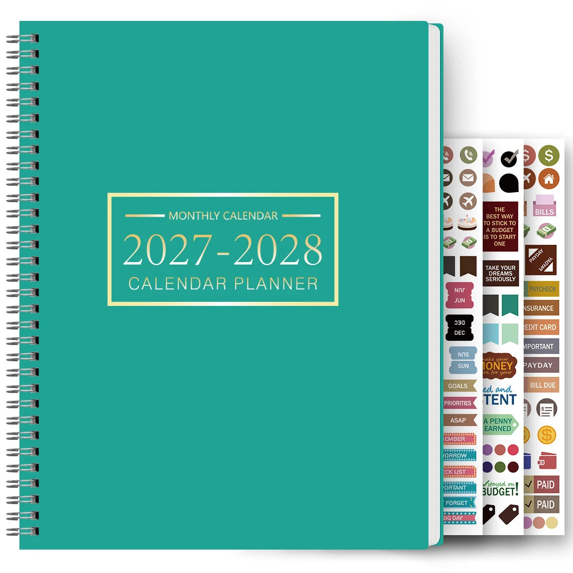 Planificateur Mensuel A4 – 2 Ans, Grille Large, Notes & Stickers Inclus, 8 Coloris