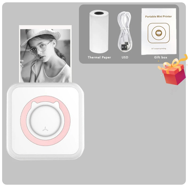 Mini Imprimante Thermique Portable – Bluetooth, Sans Encre, Photo & Étiquettes, 6 Couleurs