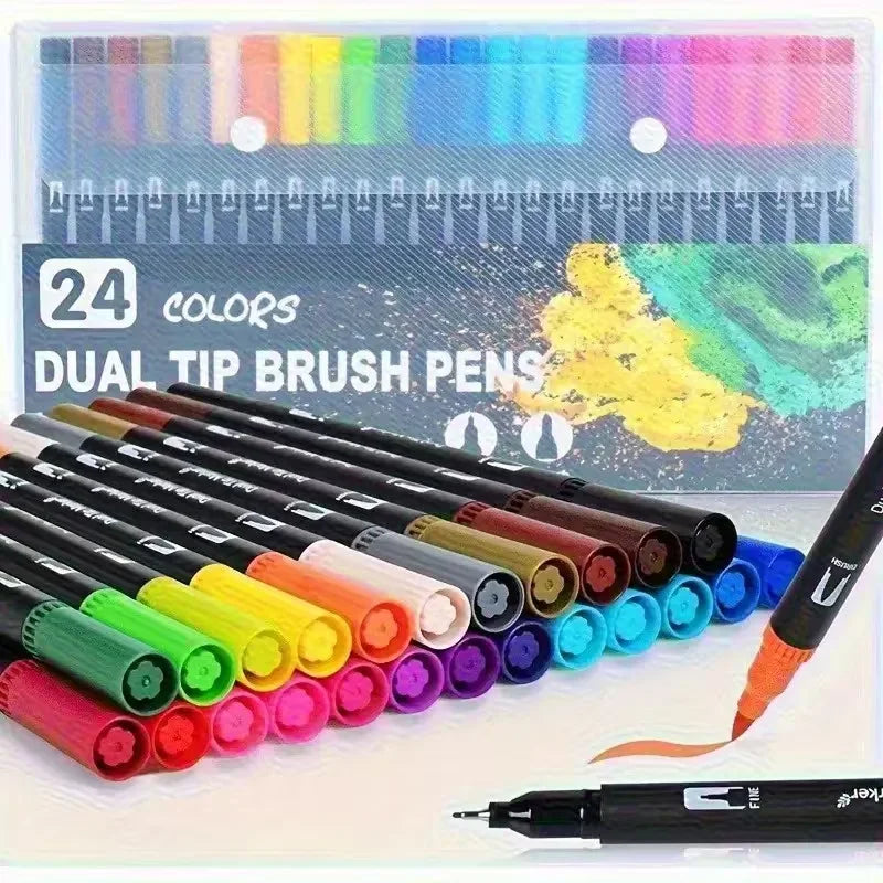 Marqueurs Aquarelle Double Pointe – Set 24 Couleurs, Idéal Dessin & Loisirs Créatifs