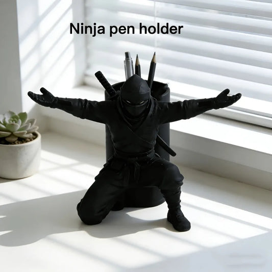 Porte-Stylo Samouraï Ninja – Organiseur Bureau Design 3D, Déco Japonaise, Noir 9 cm