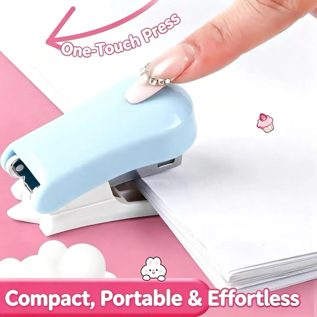 Mini Agrafeuse Kawaii Métal – 12 Feuilles, Agrafes 26/6 Incluses, Bureau & École, Bleu ou Rose