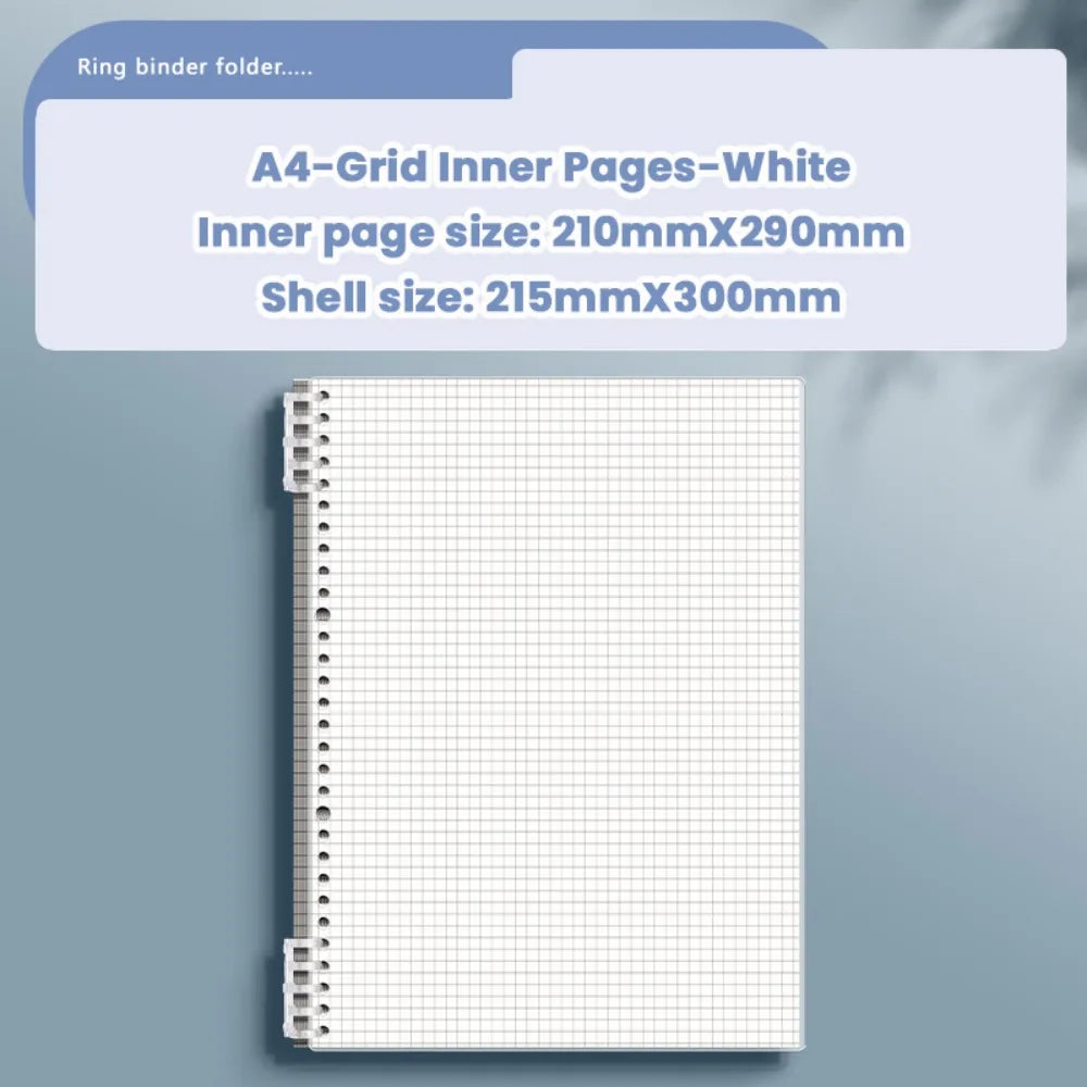 Cahier à Feuilles Mobiles A4/A5 – 60 Feuilles, Ligné ou Quadrillé, Couverture Transparente
