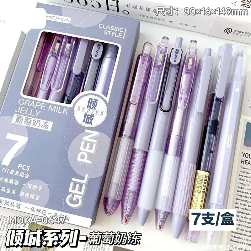 Lot de 7 Stylos Gel Transparents 0,5 mm – Minimaliste, Signature, Bureau & École, 6 Coloris