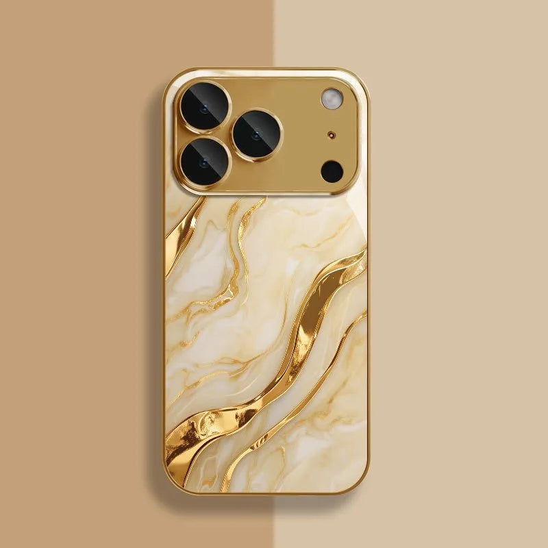 Coque iPhone Verre Trempé Marbre Doré – Anti-Choc, Anti-Rayures, Compatible iPhone 11 à 17