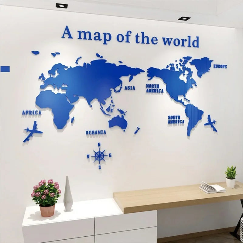 Sticker Mural Carte du Monde 3D en Acrylique – Décoration Salon, Bureau