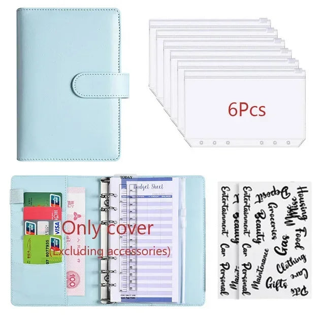 Classeur Budget A6 en Cuir PU – Organiseur Enveloppes – Pochettes & Anneaux – 10 Coloris
