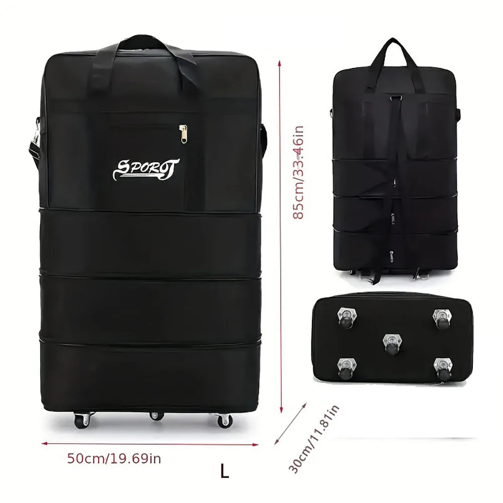 Valise Trolley Oxford Noire – Extensible, Pliable, Roulettes Spinner – Voyage Weekend