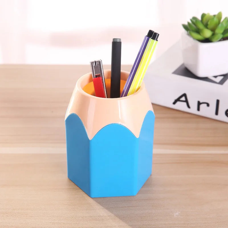 Porte-Stylos en Bois – Forme Tête de Crayon – Organiseur Bureau Style Coréen