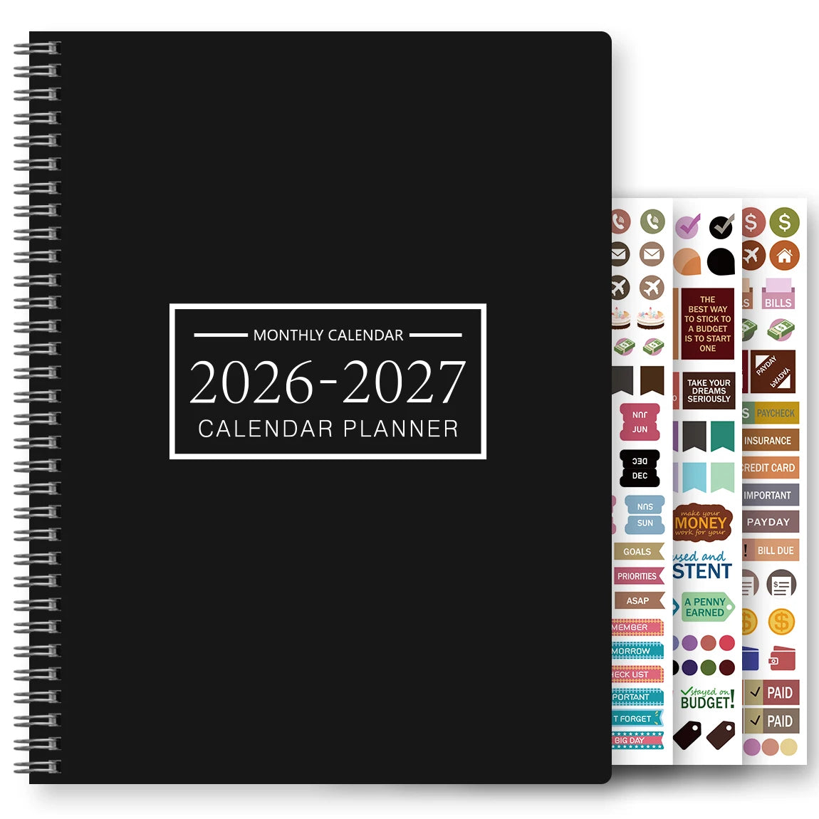Planificateur Mensuel A4 – 2 Ans, Grille Large, Notes & Stickers Inclus, 8 Coloris