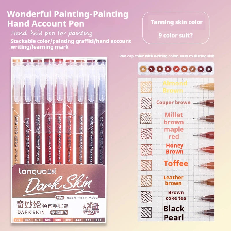 Stylos Gel Languo – Grande Capacité, 0,6 mm, Lot de 6 ou 9, Kawaii Art & Doodle, Papeterie Étudiant