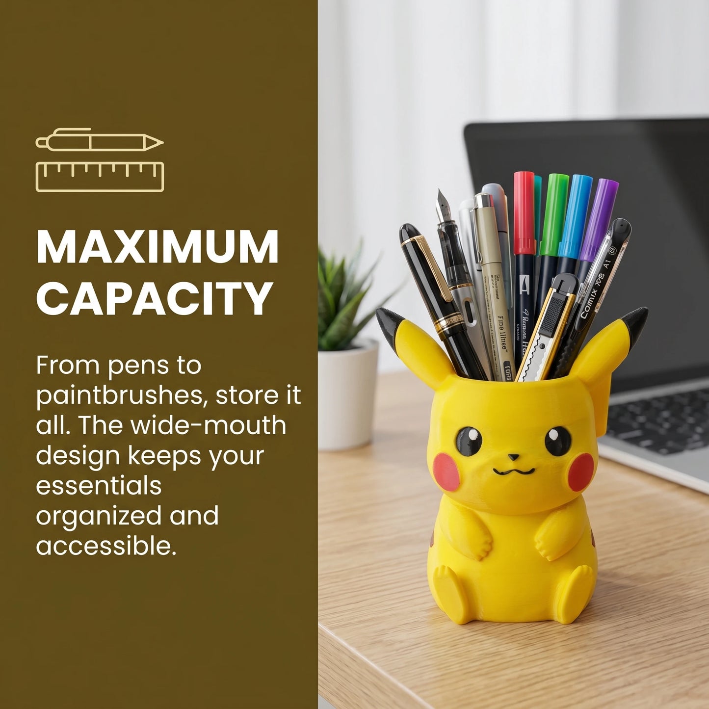 Porte-Crayons Pikachu Assis – Figurine Déco Bureau – Cadeau Pokémon
