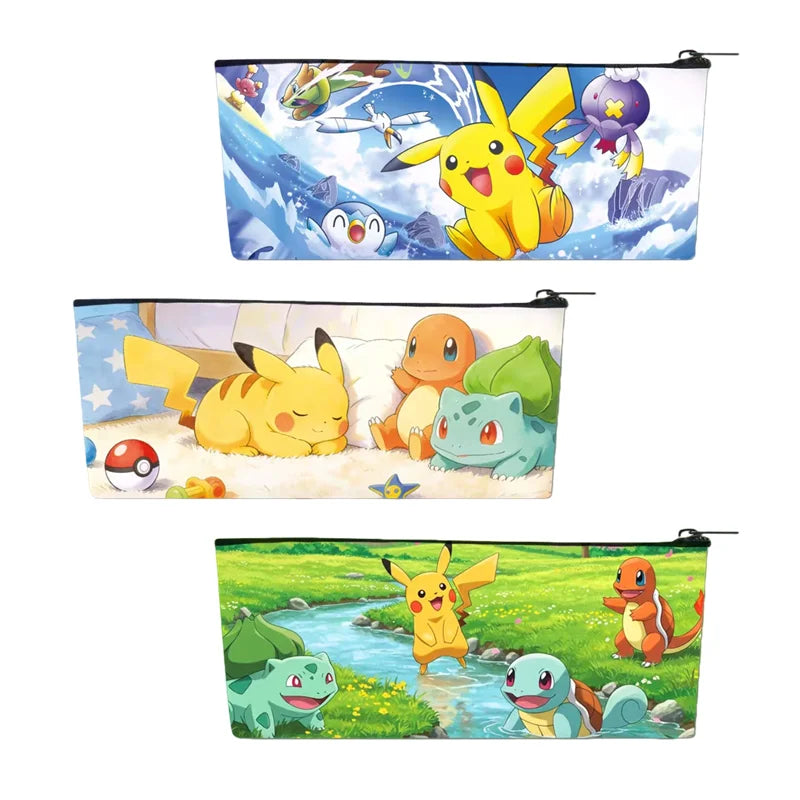 Trousse Pokémon Kawaii – Pikachu, Bulbizarre & Salameche, Simili Cuir, École & Bureau