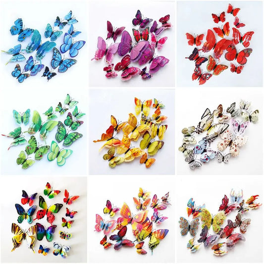 Lot 12 Stickers Papillons 3D Autocollants – Décoration Murale Mariage Bureau