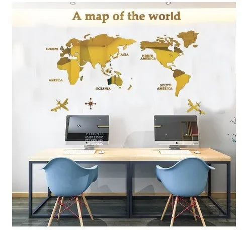 Sticker Mural Carte du Monde 3D en Acrylique – Décoration Salon, Bureau