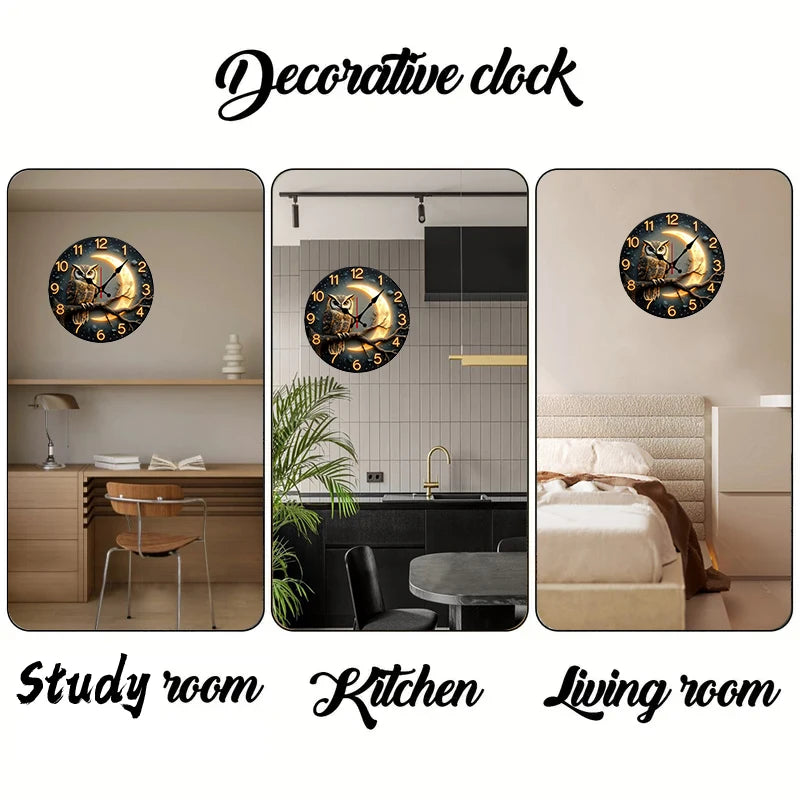 Horloge Murale Ronde en Bois Silencieuse – Décoration Moonlight Night 24,5 cm