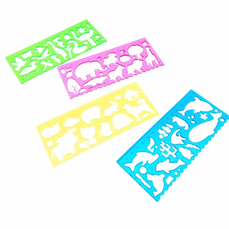 Règles Créatives Transparentes – Lot de 4, Motifs Animaux ou Géométriques, Dessin & École