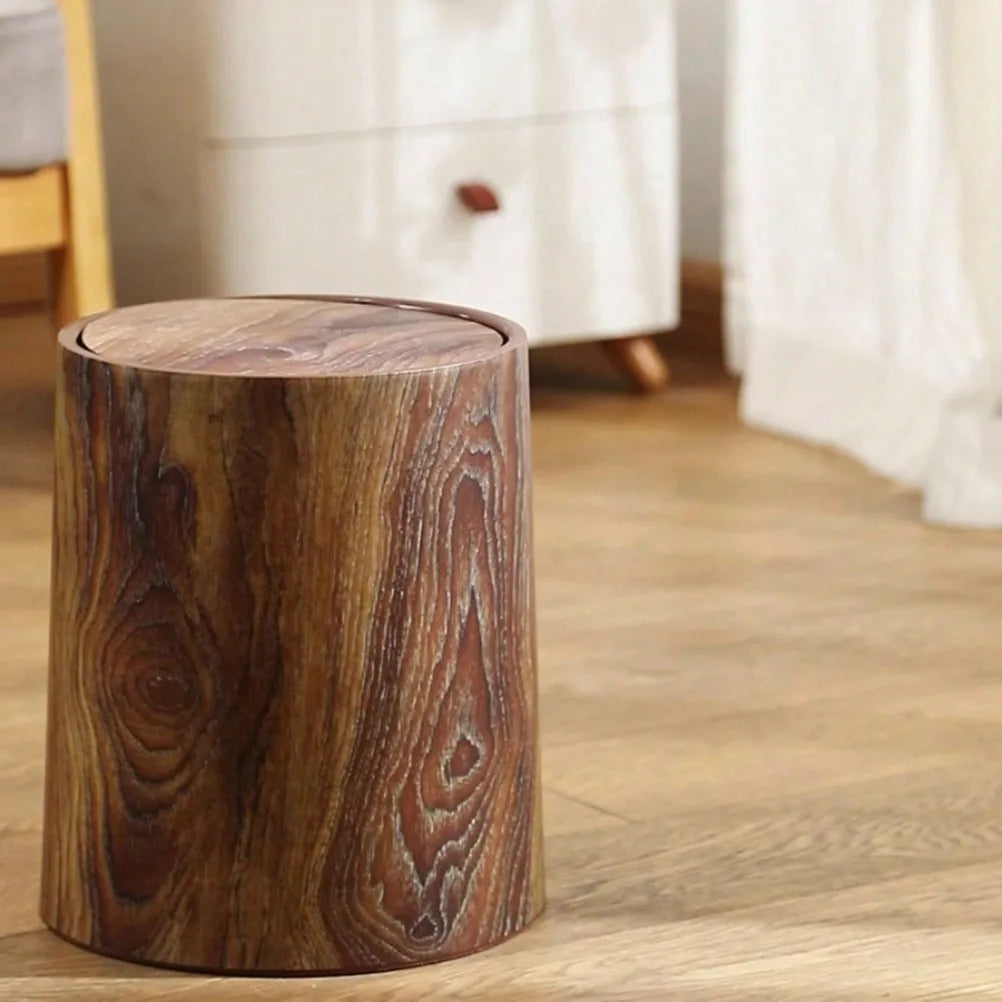 Poubelle Style Tronc d’Arbre – Couvercle à Bascule – 3 Tailles – Bureau, Cuisine & Salle de Bain