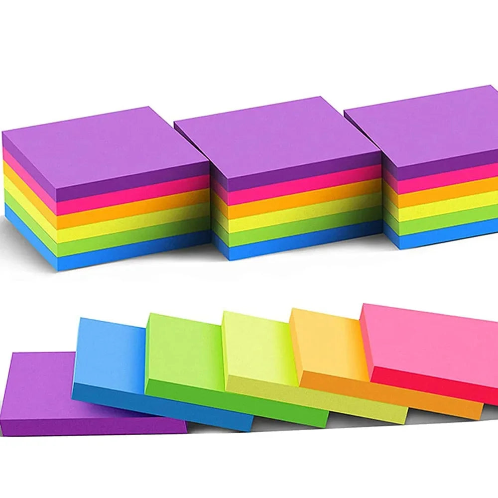Bloc-Notes Autocollant – 6 Couleurs, 300 Feuilles, Bureau & École, 3 Designs