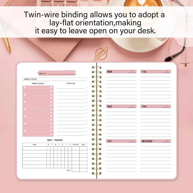 Agenda Planner Hebdomadaire A5 – 52 Semaines avec Stickers, 4 Designs